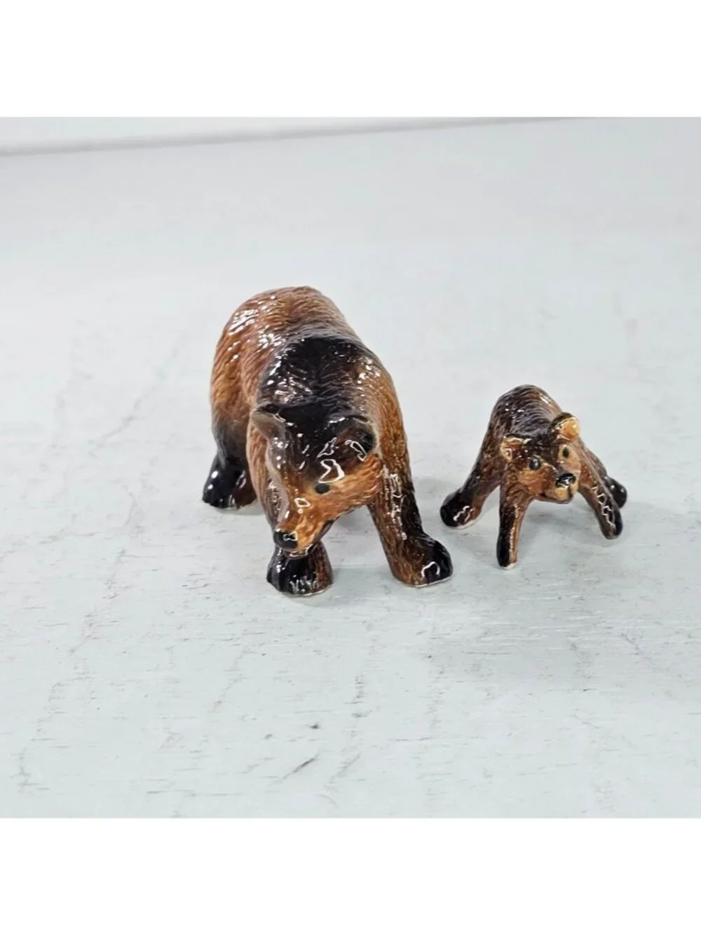 Klima Porcelain Brown Bear Mama Baby On Back Miniature Figurine Collectible